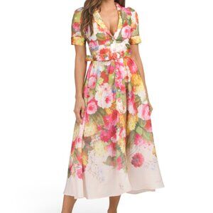 DALIA MACPHEE Short Sleeve Floral Maxi Dress With Belt BRAND NEW Size M